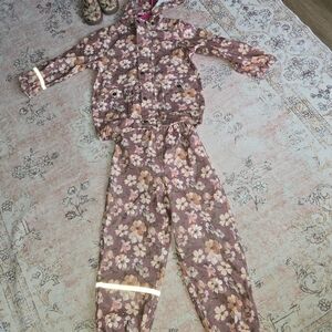 Charming Floral Kids Rain Jacket, Pants And Boots Set